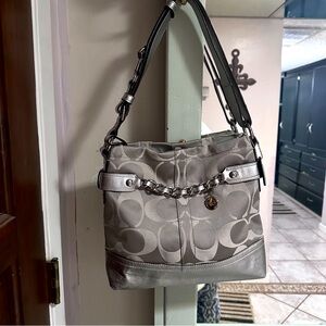 Coach NWOT Metallic Signature Jacquard Shoulder Bag with Chain and Leather